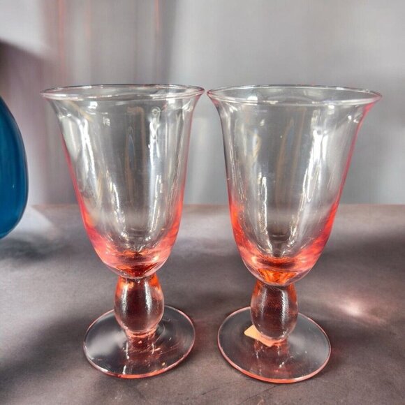 Mikasa Other - MIKASA Glass Tall Pink Glasses Cups Made In Mexico Goblet Drinking Glasses Set 2